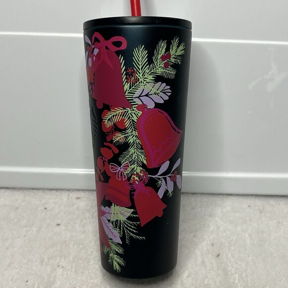 Starbucks Holiday Christmas 2021 Dark Green Poinsettia Metal Tumbler 16oz New - Picture 3 of 8